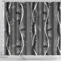 Hawaii Maile Lei Shower Curtain With Gray Monstera Pattern LT05 - Polynesian Pride