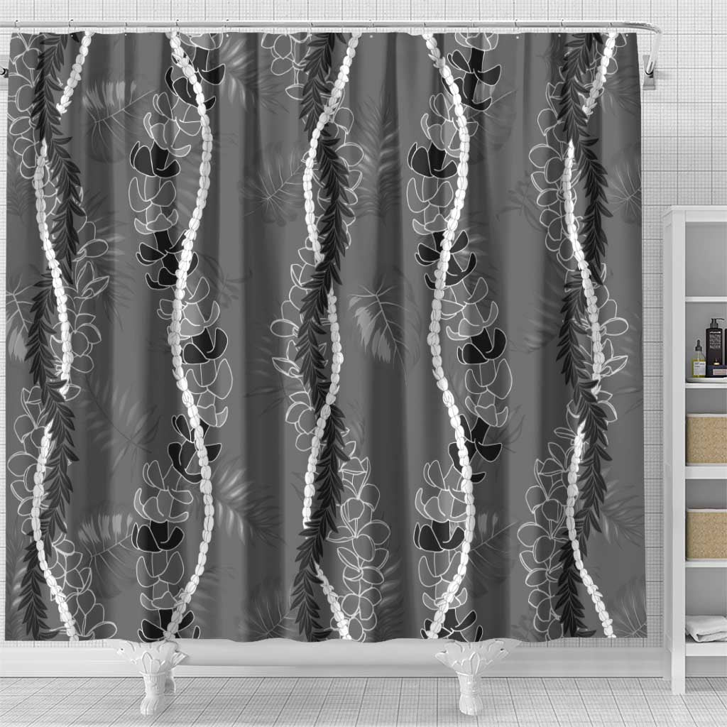 Hawaii Maile Lei Shower Curtain With Gray Monstera Pattern LT05 - Polynesian Pride