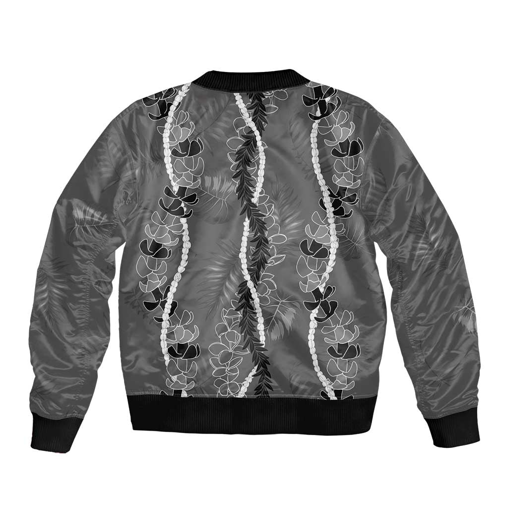 Hawaii Maile Lei Sleeve Zip Bomber Jacket With Gray Monstera Pattern LT05 - Polynesian Pride