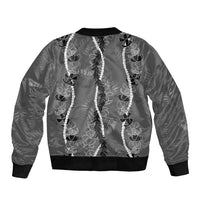 Hawaii Maile Lei Sleeve Zip Bomber Jacket With Gray Monstera Pattern LT05 - Polynesian Pride