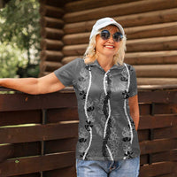 Hawaii Maile Lei Women Polo Shirt With Gray Monstera Pattern