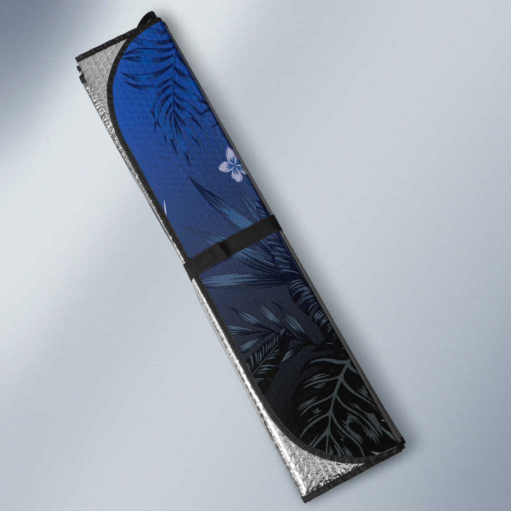 Polynesia Hammerhead Shark Auto Sun Shade Blue Tribal Pattern With Plumeria - Polynesian Pride