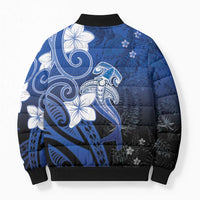 Polynesia Hammerhead Shark Bomber Puffer Jacket Blue Tribal Pattern With Plumeria - Polynesian Pride