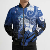 Polynesia Hammerhead Shark Bomber Puffer Jacket Blue Tribal Pattern With Plumeria - Polynesian Pride