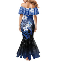 Polynesia Hammerhead Shark Family Matching Mermaid Dress and Hawaiian Shirt Blue Tribal Pattern With Plumeria LT05 - Polynesian Pride