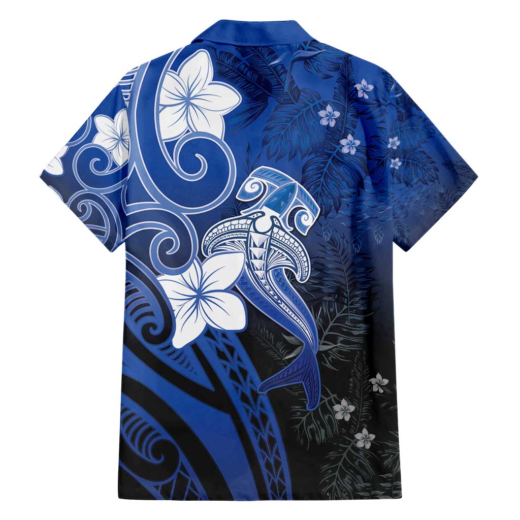 Polynesia Hammerhead Shark Family Matching Puletasi and Hawaiian Shirt Blue Tribal Pattern With Plumeria - Polynesian Pride