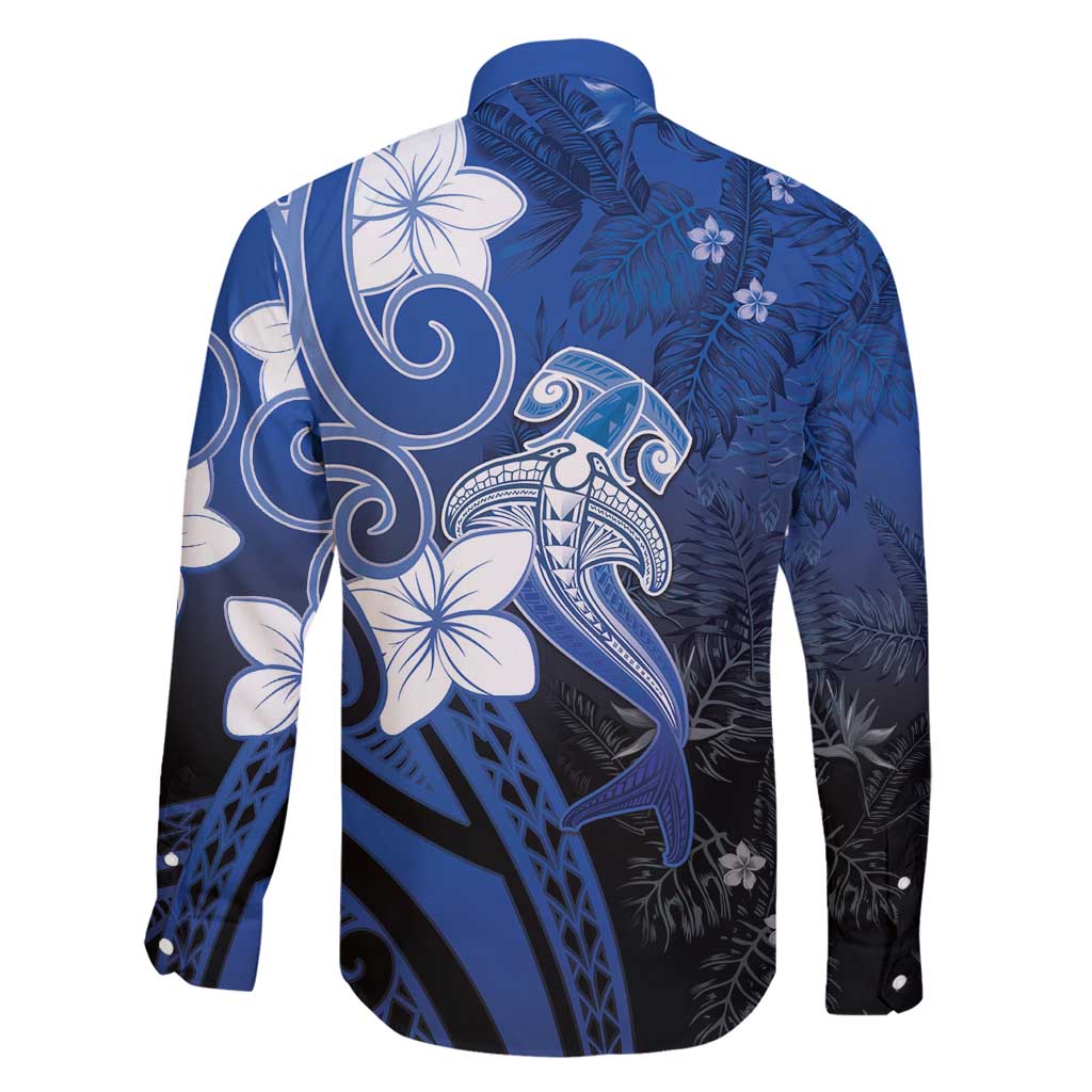Polynesia Hammerhead Shark Family Matching Puletasi and Hawaiian Shirt Blue Tribal Pattern With Plumeria - Polynesian Pride
