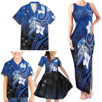Polynesia Hammerhead Shark Family Matching Tank Maxi Dress and Hawaiian Shirt Blue Tribal Pattern With Plumeria LT05 - Polynesian Pride
