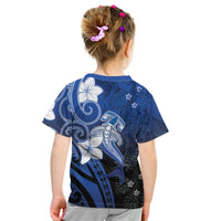 Polynesia Hammerhead Shark Kid T Shirt Blue Tribal Pattern With Plumeria - Polynesian Pride