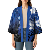 Polynesia Hammerhead Shark Kimono Blue Tribal Pattern With Plumeria - Polynesian Pride