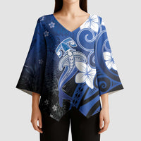 Polynesia Hammerhead Shark Kimono Sleeve Blouse Blue Tribal Pattern With Plumeria - Polynesian Pride