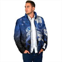 Polynesia Hammerhead Shark Padded Jacket Blue Tribal Pattern With Plumeria - Polynesian Pride