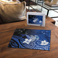 Polynesia Hammerhead Shark Puzzle Blue Tribal Pattern With Plumeria - Polynesian Pride