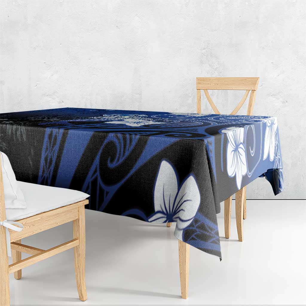Polynesia Hammerhead Shark Tablecloth Blue Tribal Pattern With Plumeria - Polynesian Pride