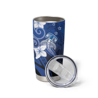 Polynesia Hammerhead Shark Tumbler Cup Blue Tribal Pattern With Plumeria - Polynesian Pride