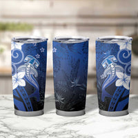 Polynesia Hammerhead Shark Tumbler Cup Blue Tribal Pattern With Plumeria - Polynesian Pride