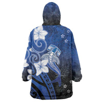 Polynesia Hammerhead Shark Wearable Blanket Hoodie Blue Tribal Pattern With Plumeria LT05 - Polynesian Pride