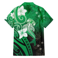 Polynesia Hammerhead Shark Family Matching Off Shoulder Maxi Dress and Hawaiian Shirt Green Tribal Pattern With Plumeria LT05 - Polynesian Pride