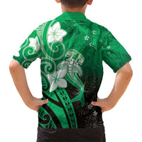 Polynesia Hammerhead Shark Family Matching Puletasi and Hawaiian Shirt Green Tribal Pattern With Plumeria LT05 - Polynesian Pride