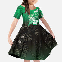 Polynesia Hammerhead Shark Family Matching Puletasi and Hawaiian Shirt Green Tribal Pattern With Plumeria LT05 Daughter's Dress Green - Polynesian Pride