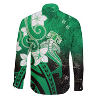 Polynesia Hammerhead Shark Family Matching Puletasi and Hawaiian Shirt Green Tribal Pattern With Plumeria LT05 - Polynesian Pride