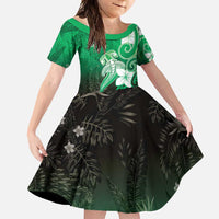 Polynesia Hammerhead Shark Family Matching Tank Maxi Dress and Hawaiian Shirt Green Tribal Pattern With Plumeria LT05 Daughter's Dress Green - Polynesian Pride