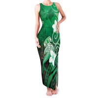 Polynesia Hammerhead Shark Family Matching Tank Maxi Dress and Hawaiian Shirt Green Tribal Pattern With Plumeria LT05 Mom's Dress Green - Polynesian Pride