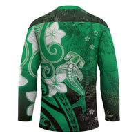Polynesia Hammerhead Shark Hockey Jersey Green Tribal Pattern With Plumeria LT05 - Polynesian Pride