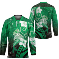 Polynesia Hammerhead Shark Hockey Jersey Green Tribal Pattern With Plumeria LT05 - Polynesian Pride