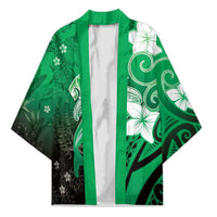 Polynesia Hammerhead Shark Kimono Green Tribal Pattern With Plumeria - Polynesian Pride