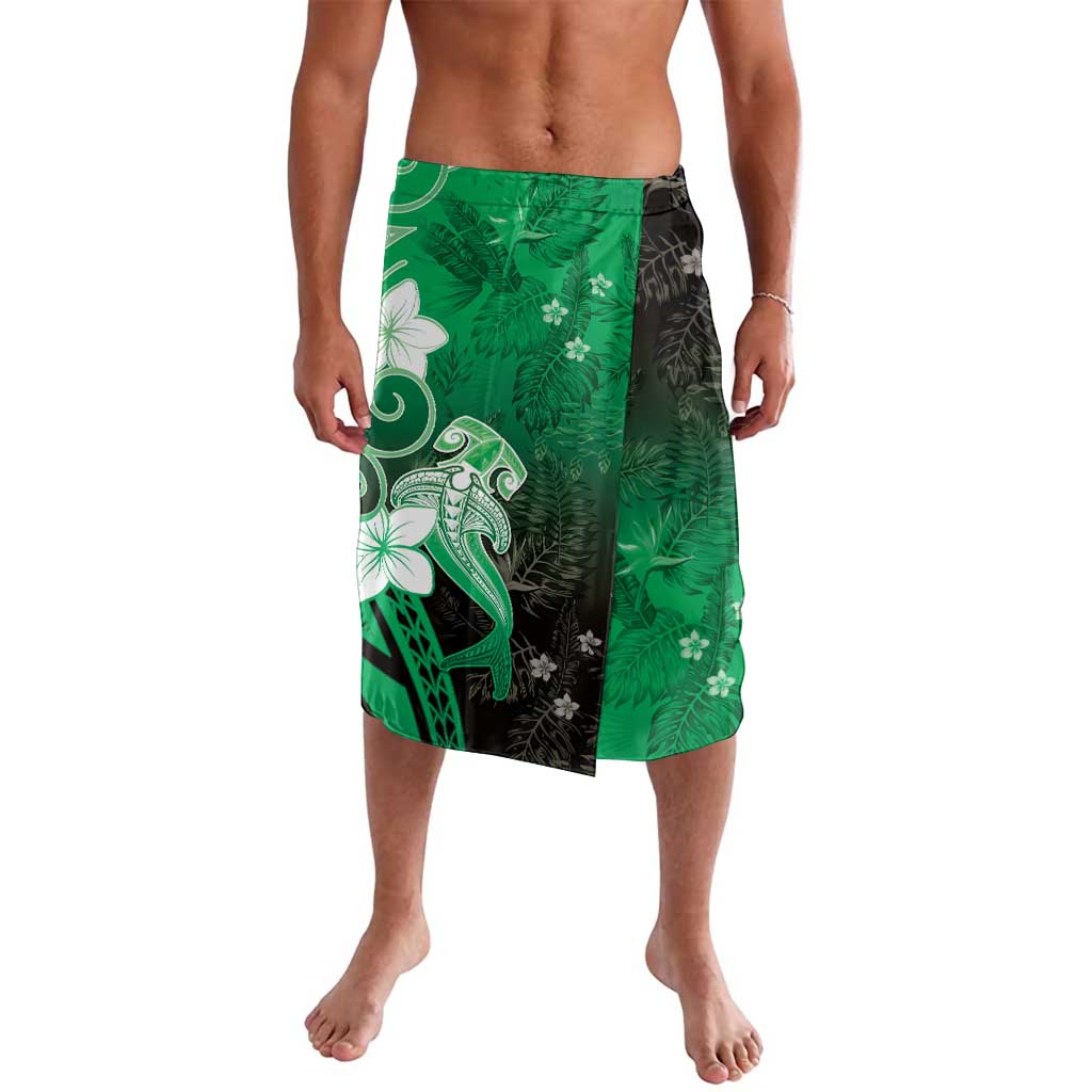Polynesia Hammerhead Shark Lavalava Green Tribal Pattern With Plumeria - Polynesian Pride