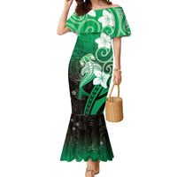 Polynesia Hammerhead Shark Mermaid Dress Green Tribal Pattern With Plumeria LT05 Women Green - Polynesian Pride