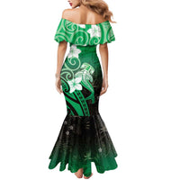 Polynesia Hammerhead Shark Mermaid Dress Green Tribal Pattern With Plumeria LT05 - Polynesian Pride