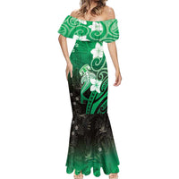 Polynesia Hammerhead Shark Mermaid Dress Green Tribal Pattern With Plumeria LT05 - Polynesian Pride