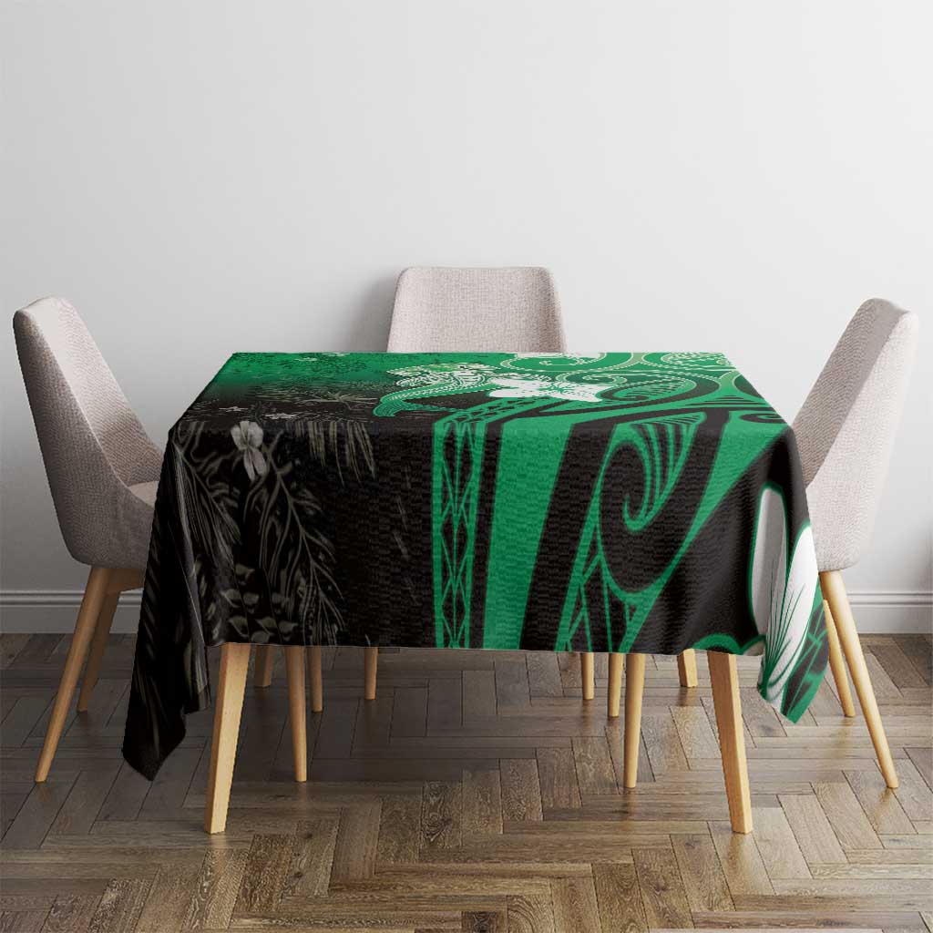 Polynesia Hammerhead Shark Tablecloth Green Tribal Pattern With Plumeria - Polynesian Pride