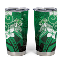 Polynesia Hammerhead Shark Tumbler Cup Green Tribal Pattern With Plumeria LT05 Green - Polynesian Pride