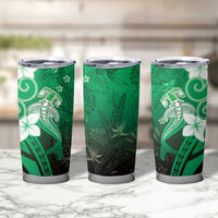 Polynesia Hammerhead Shark Tumbler Cup Green Tribal Pattern With Plumeria LT05 - Polynesian Pride