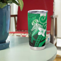 Polynesia Hammerhead Shark Tumbler Cup Green Tribal Pattern With Plumeria LT05 - Polynesian Pride