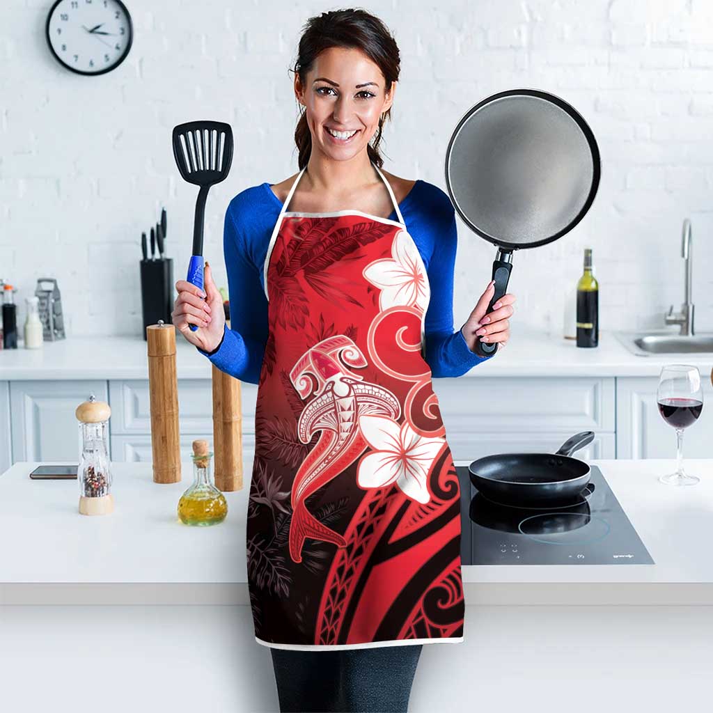 Polynesia Hammerhead Shark Apron Red Tribal Pattern With Plumeria - Polynesian Pride