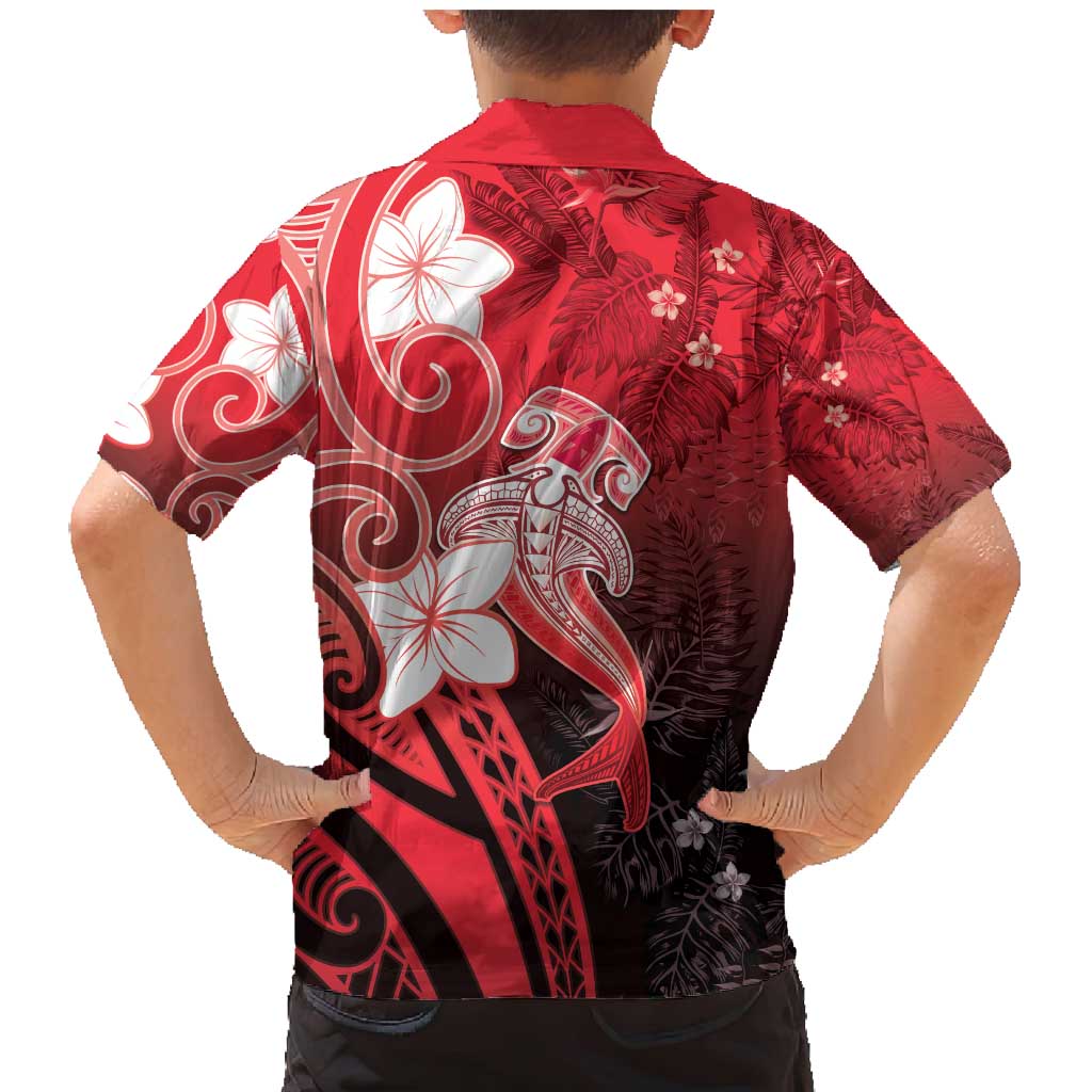 Polynesia Hammerhead Shark Family Matching Mermaid Dress and Hawaiian Shirt Red Tribal Pattern With Plumeria LT05 - Polynesian Pride