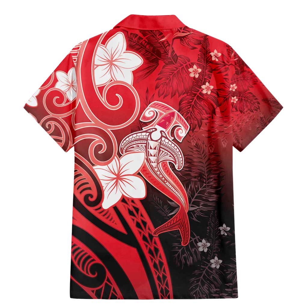 Polynesia Hammerhead Shark Family Matching Mermaid Dress and Hawaiian Shirt Red Tribal Pattern With Plumeria LT05 - Polynesian Pride