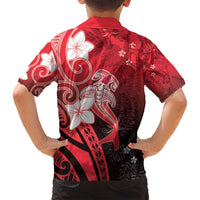 Polynesia Hammerhead Shark Family Matching Summer Maxi Dress and Hawaiian Shirt Red Tribal Pattern With Plumeria LT05 - Polynesian Pride