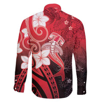Polynesia Hammerhead Shark Family Matching Summer Maxi Dress and Hawaiian Shirt Red Tribal Pattern With Plumeria LT05 - Polynesian Pride