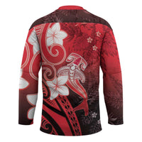Polynesia Hammerhead Shark Hockey Jersey Red Tribal Pattern With Plumeria - Polynesian Pride