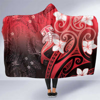 Polynesia Hammerhead Shark Hooded Blanket Red Tribal Pattern With Plumeria - Polynesian Pride