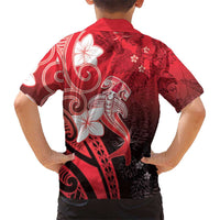 Polynesia Hammerhead Shark Kid Hawaiian Shirt Red Tribal Pattern With Plumeria LT05 - Polynesian Pride