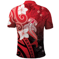 Polynesia Hammerhead Shark Polo Shirt Red Tribal Pattern With Plumeria - Polynesian Pride