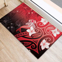Polynesia Hammerhead Shark Rubber Doormat Red Tribal Pattern With Plumeria - Polynesian Pride