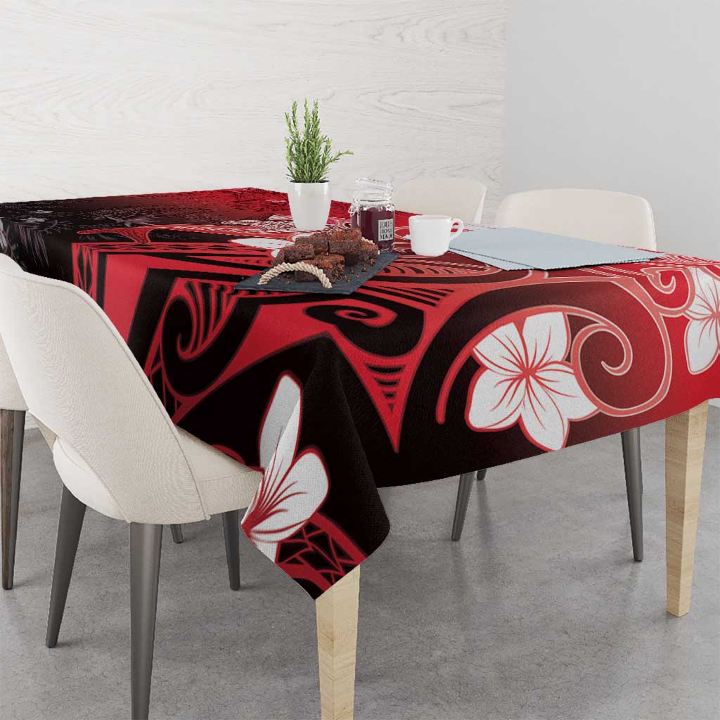 Polynesia Hammerhead Shark Tablecloth Red Tribal Pattern With Plumeria - Polynesian Pride
