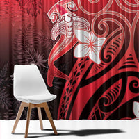 Polynesia Hammerhead Shark Window Curtain Red Tribal Pattern With Plumeria - Polynesian Pride
